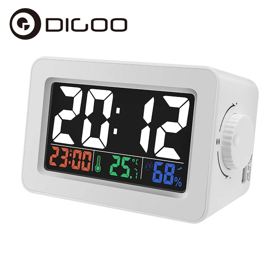 

Digoo DG-C1R Smart Double Knob Simplified for Alarm Clock To&uch Adjust Backlight with Temperature Humidity Display