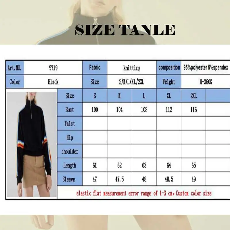 Rainbow Loose High-collar Black Women Hoodies Stand Collar Zipper Long Sleeves Sport Clothes 2019 Spring Summer Ladies'Wear A63