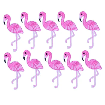 

10pcs pink flamingo embroidered patches for clothing iron on patches for clothes badges clothes iron-on patches for jeans