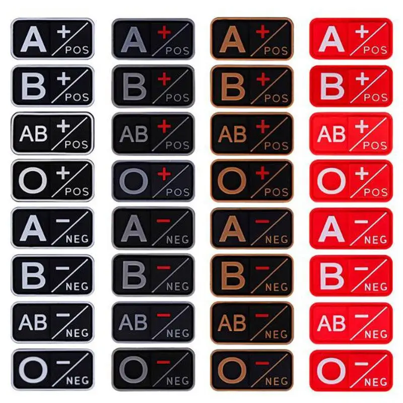 

3D PVC A+ B+ AB+ O+ Positive POS A- B- AB- O- Negative NEG Blood Type Group Patch for clothing Military Rubber Badge Hook& Loop