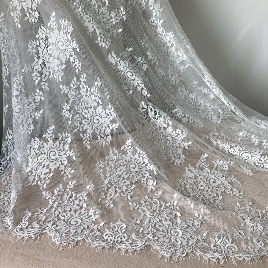 

3m Long 145cm Width Floral Embroidered Chantilly Eyelash Lace Fabric In Ivory DIY Handmade Sewing Material Costume Design Lace