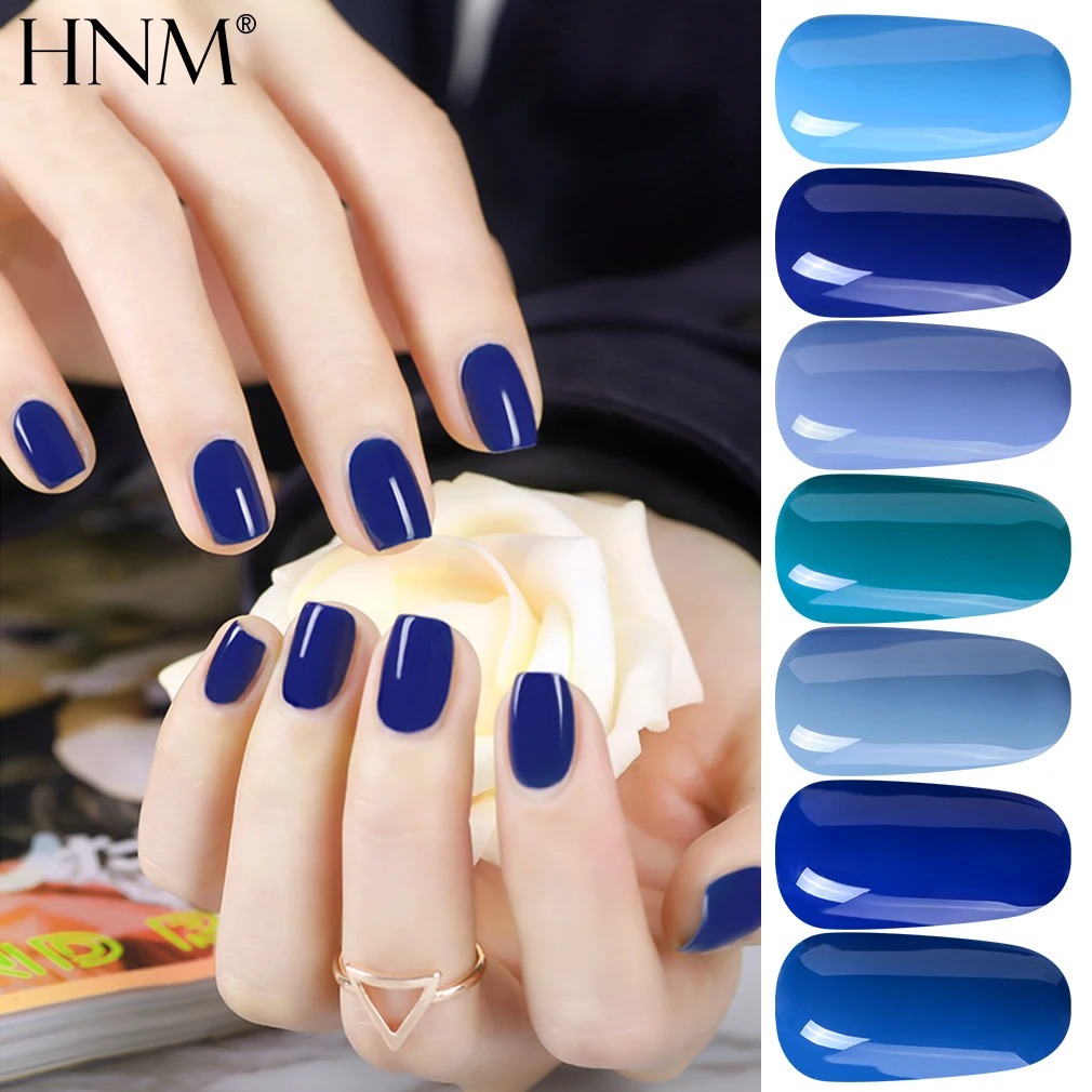 

HNM 8ml Blue Color UV Gel Nail Polish Stamping Enamel Soak Off Semi Permanent Lucky Lacquer Hybrid Varnish Paint Gellak Nail Gel