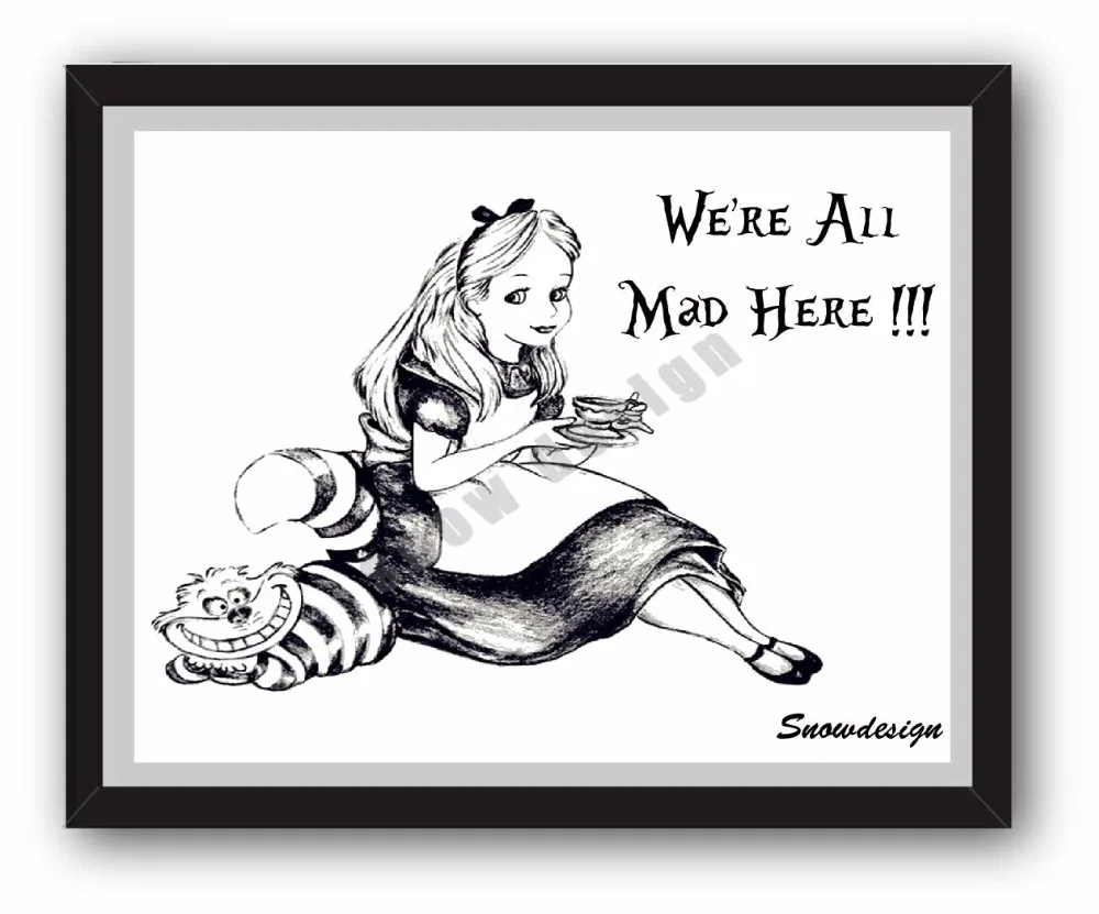 Alice in wonderland quote we're mad Canvas painting Pop wall Art Poster