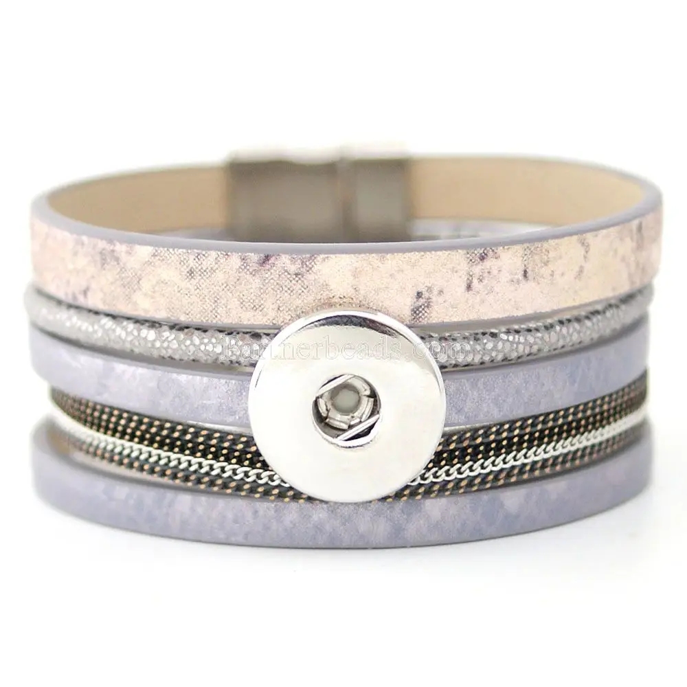 

Interchangeable Jewelry New PU Leather Charm Bracelets Fit 18mm Snap Buttons Free Shipping KC0008-G