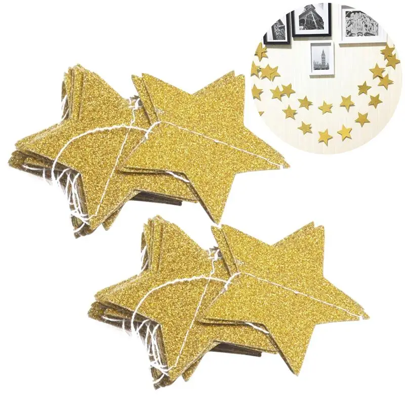 

2pcs 2M Gold Star Garland Golden Galaxy Banner Twinkle Twinkle Little Star Garland For Christmas Wedding Party Baby Shower Decor