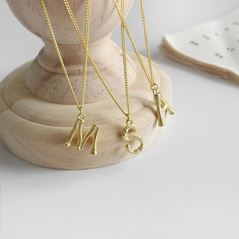Beli Nyata 925 Sterling Silver Surat Kalung untuk Wanita Laporan Emas Alfabet Warna Liontin Kalung Perak 925 Perhiasan 2019