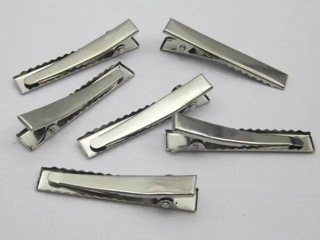 

50 Silver Pinch Alligator Hair Clips 45mm with Teeth Bows