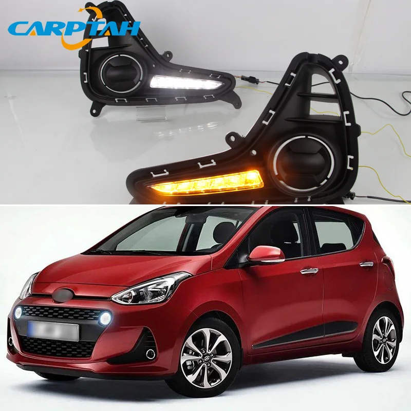 

LED Daytime Running Light For Hyundai Grand I10 2017 2018 Waterproof 12V Yellow Turn Signal Indicator Light Bumper Lamp LED DRL