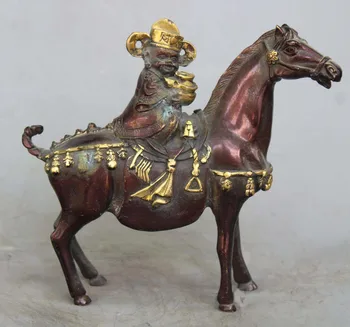 

Chinese Red copper gilt Money Wealth Yuanbao God Ride Horse Auspicious Statue