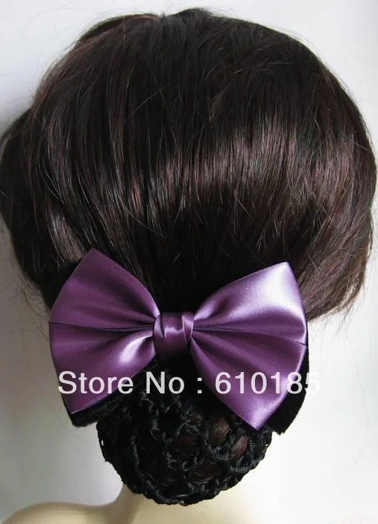 hair snood net bun cover with satin bowknot hair clipin Women's Hair