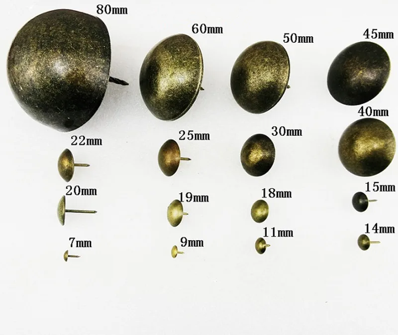 Refiined круглые декоративные железные мебельные гвозди шпильки диван стул шпильки, столешница Glide Nail, Tack Nail, античная бронза, 40~ 80 мм