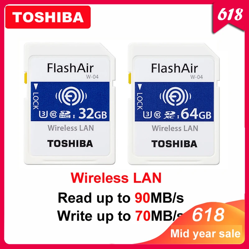 

TOSHIBA Flash Air W-04 Memory Card 32GB 64GB WIFI SD Card 90MB/s Wireless LAN Memory Card Tarjeta sd WIFI Carte SD For Camera
