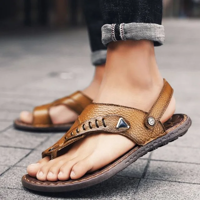 Coolcept Summer Men Real Leather Sandals Flip Flops Back Strap Flats ...