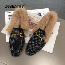 

Female Winter Shoes Women Fur Loafers Ladies Ballet Flats Shoes Ladies Furry Ballerinas Flats Rivets Buckle Slip On Shoes Winter