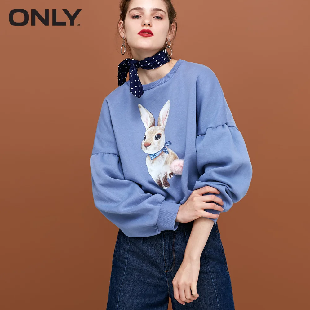 

ONLY womens' autumn new plus velvet sweet bunny lantern sleeve sweatshirt Loose and comfortable hoodie|11839S539