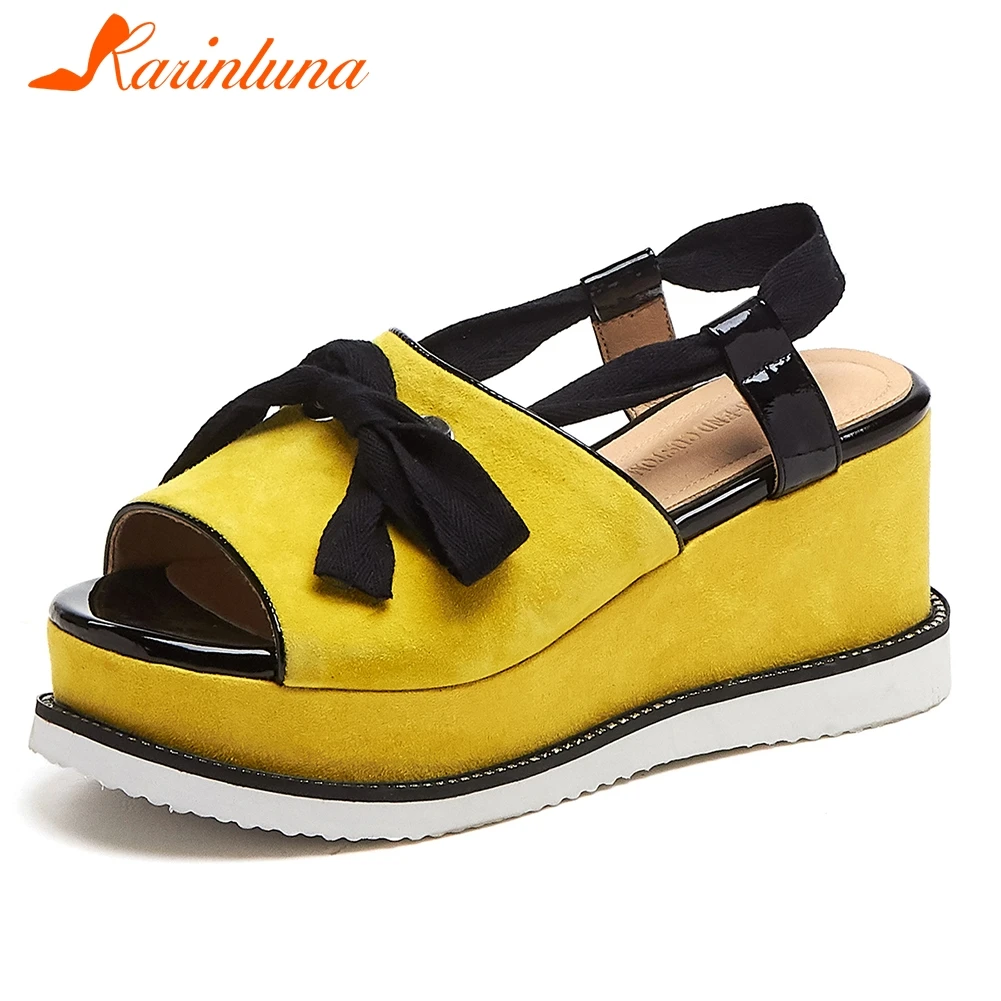 

KARINLUNA Sweet Butterfly Knot Kid Suede Sadanls Woman Flat Platform Wedges Shoes Sandals Woman High Heels Women Shoes Woman