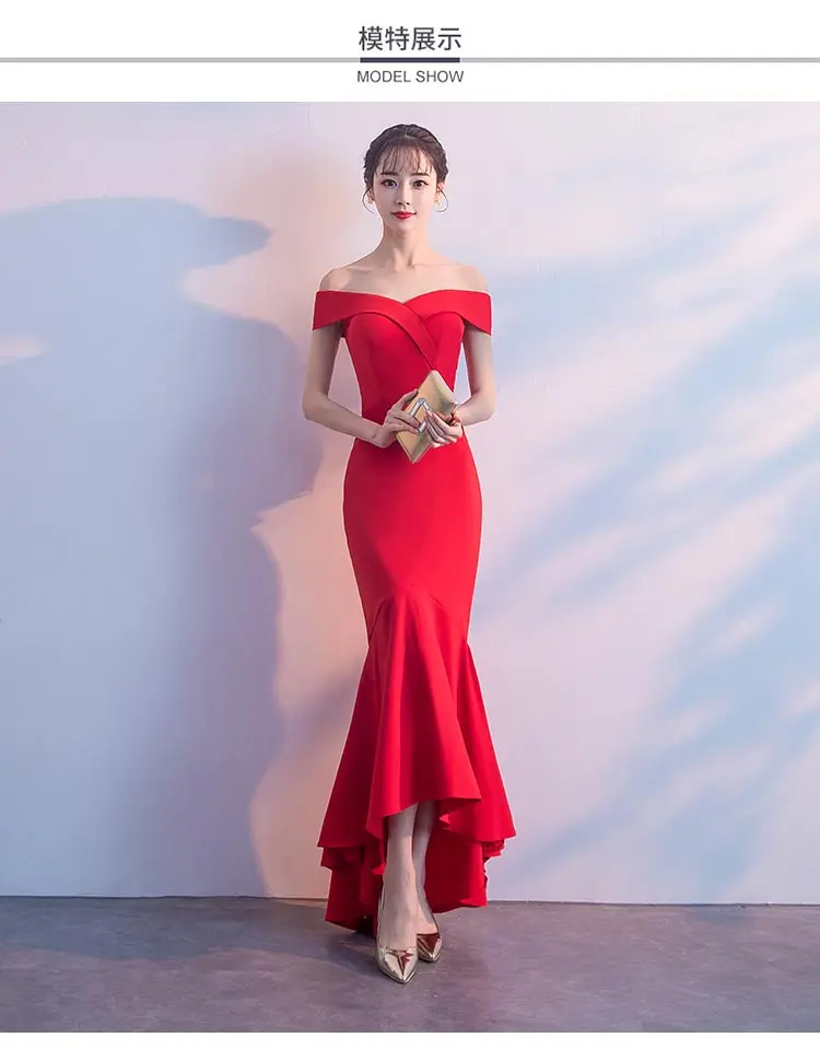  Dress Women Hot Sale Empire Vestidos Mujer Vestido  Festa And Summer Fishtail 2018 Slash-Neck Long Style Shoulder Sexy Party (8)