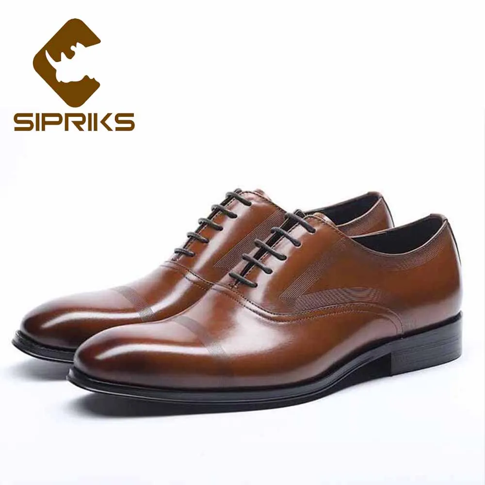 

Sipriks Men Casual Leather Shoes 2019 Brown Black Dress Oxfords Sepatu Pantofel Soulier Homme Grooms Wedding Gents Suit Social