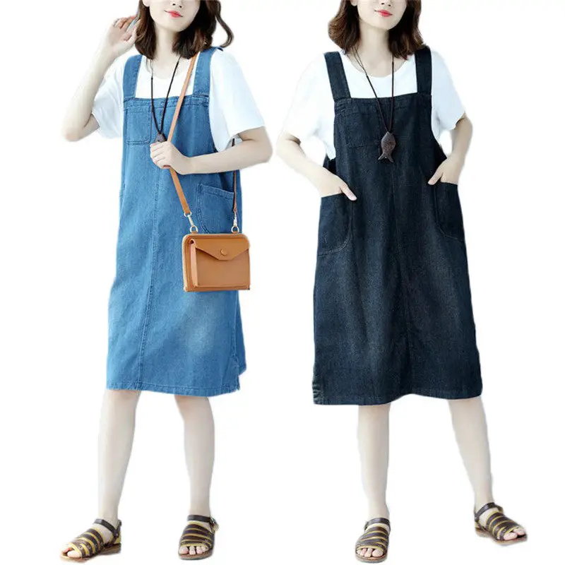 2019 Fashion New Midi Denim Summer Dresses For Women Spaghetti Strap Jeans Dress Sleeveless Big Size Casual Dress vestidos f546