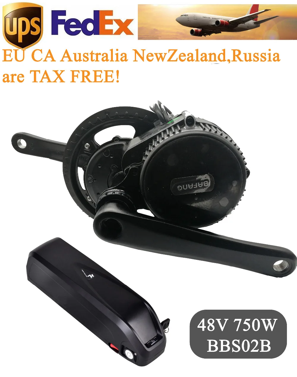 

EU US No taxes New version 48V 750W Bafang BBS02B mid drive electric motor kit with 48V 16Ah 48V 17.5ah Li-ion ebike battery