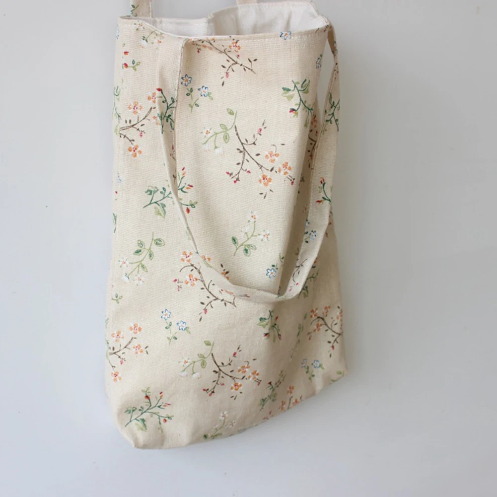 Женские цветочные хлопковые льняные сумки для покупок на одно плечо, большая емкость, Повседневная пляжная сумка, дорожная сумка-тоут - Цвет: Бежевый