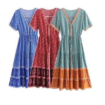 

Bohemian Printed Dress For Women Holiday Summer Boho Long Maxi Evening Party Beach Dress V-neck Casaul Dresses Female Vestido@30