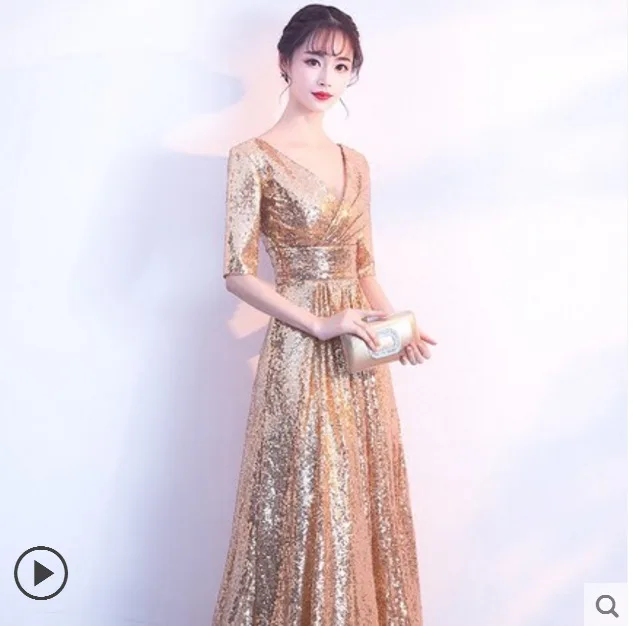 

2019 New Long V-neck Sexy Slim Backless Banquet Dress