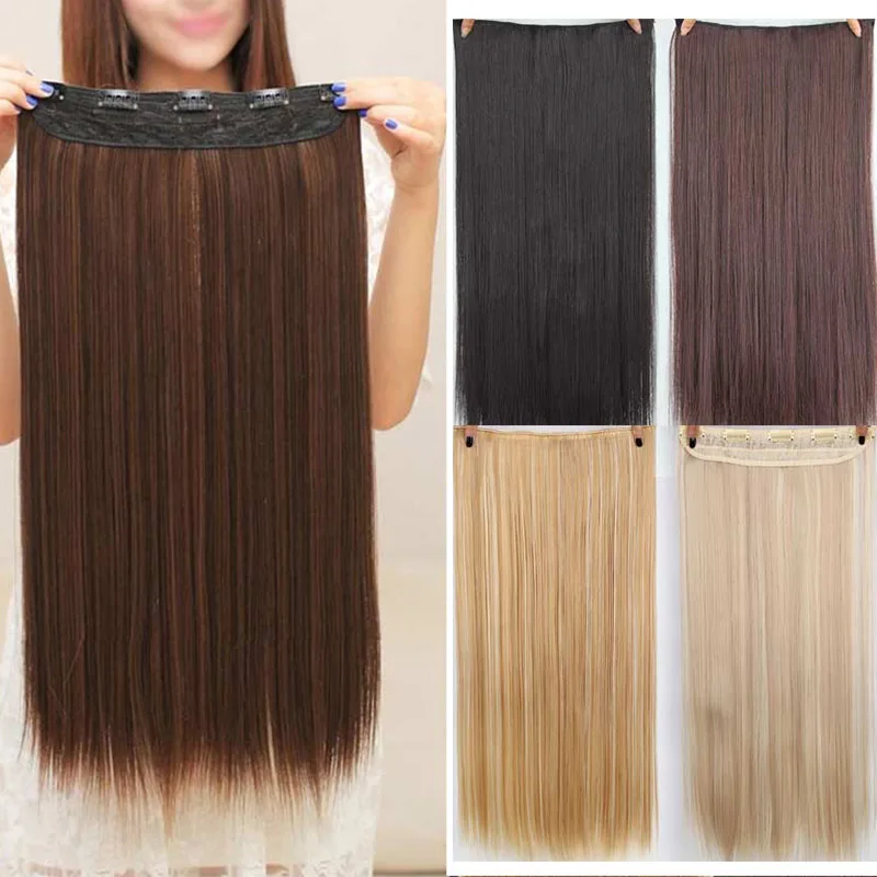 AISI волос 5 клипы/шт натуральный Silkystraight волосы расширением 24 "дюймов 120 г клип в женщин pieces Длинные поддельные Синтетический волос
