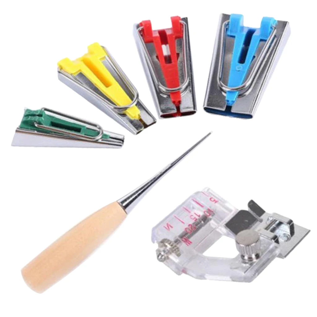 1 Set Fabric Bias Tape Maker Kits for Sewing Quilting Awl and Adjustable Binder Foot