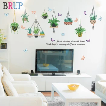 

Hanging Basket Potted Plant Wall Stickers Fresh Green Plant Home Decor Nordic Style TV Sofa Room Decoration Vinyl PVC Muraux