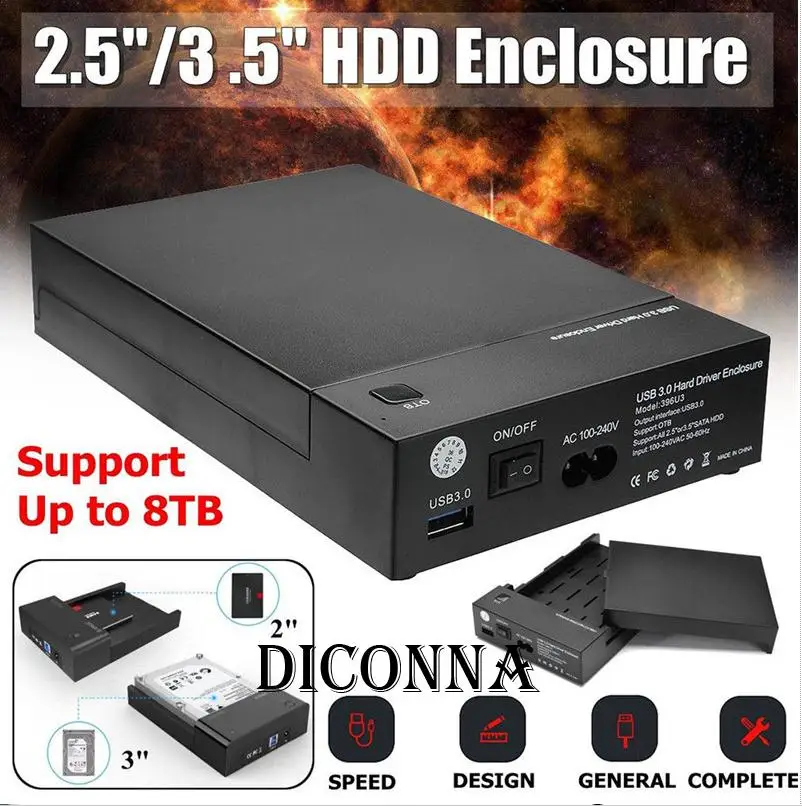  Carcasa HDD de discos en blanco 35 pulgadas USB 30 serie DISCO DURO caja externa enchufe y conector