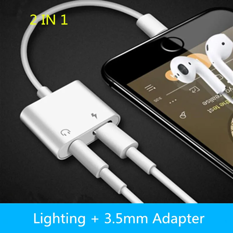 

2 in 1 Lighting Charger Listening Adapter For iphone X 8 7 Plus Charge Adapter 3.5mm Jack AUX Splitter For iphone XS MAX