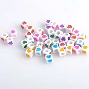 

2017 Hot Wholesale!hot- White Mixed Color Cube Acrylic Heart Spacer Beads Fit Jewelry making Diy 7mm, 200Pcs YKL0136