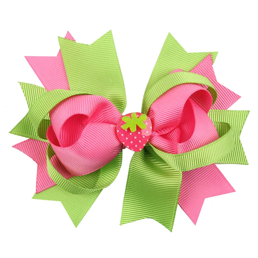 1PCS Big Polka Dots Heart Ladybug Flower Print Ribbon Hair Bow Hairpins For Kid Girls Hair Clip Boutique Hair Accessories DES (4)