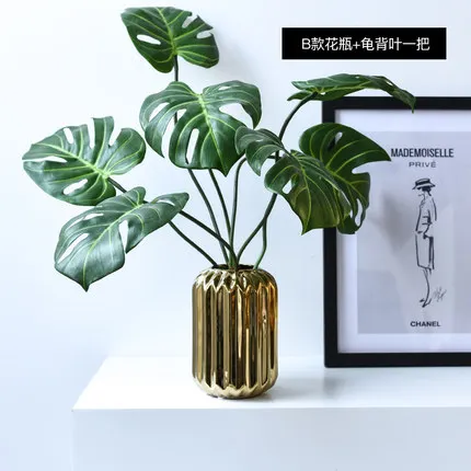 

Nordic Golden Electroplated Geometric Vase Decorative Ornaments Home Store Turtle Leaf Flower Art Suite Bonsai Vase