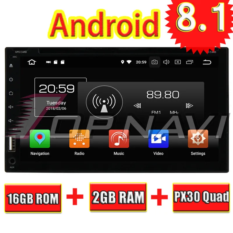 Topnavi Quad Core Android 8.1 Car Multimedia Player for 6.95&quot Universal Audio Radio Stereo 2DIN GPS Navigation Head - Цена: 