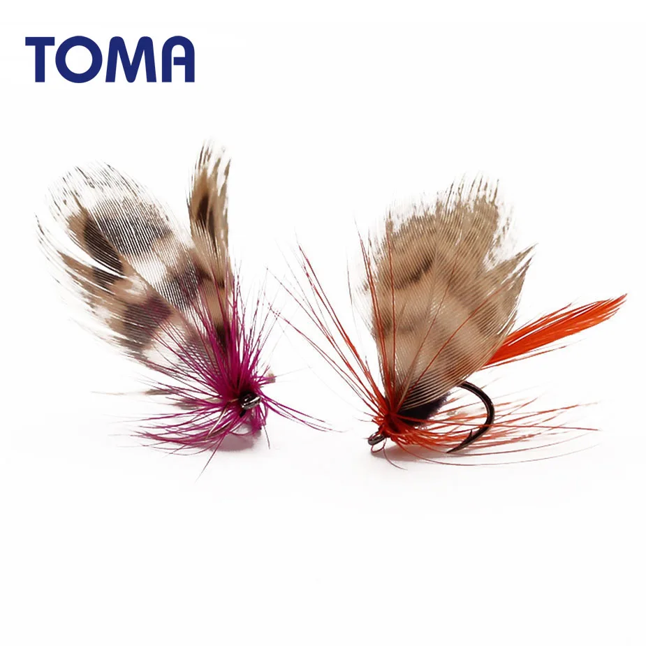 

TOMA 12Pcs Fly Insects Fishing Lures Set Salmon Flies Trout Single Feather Hook Dry Floating Bait Bionic Lure Fishing Tackle