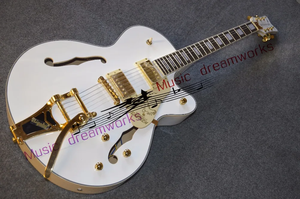 

China's OEM firehawk custom shop white Falcon Semi Hollow Jazz Electric Guitar with Bigsby EMS Free Shipping