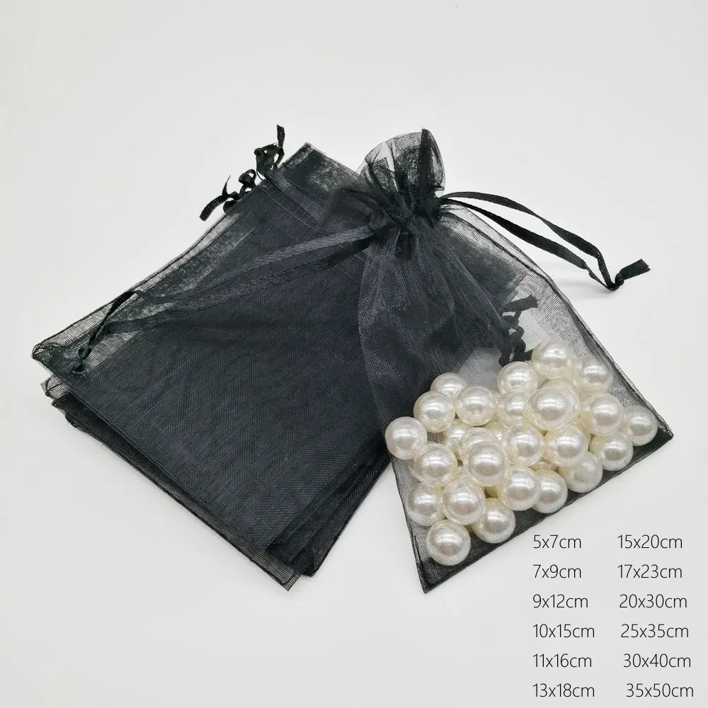 1000 шт Черная органза сумка мешок со шнурком мешочек для украшений сумки подарки для свадьбы/рождества/коробка витрина для украшений сумки