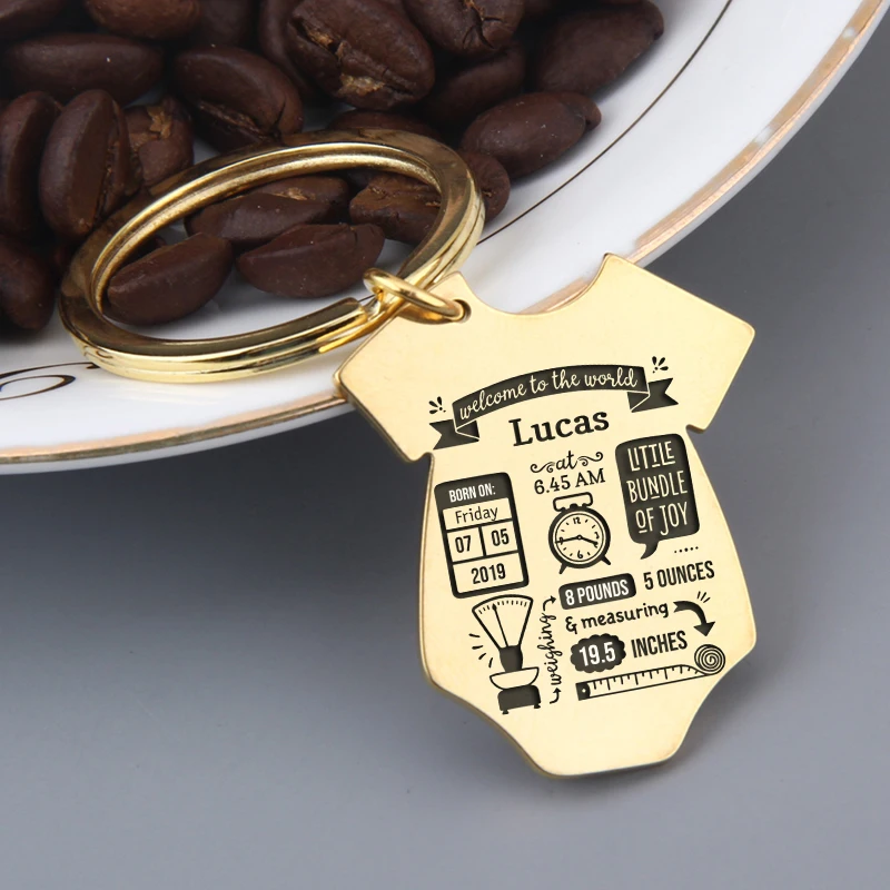 

Custom Data Jewelry Keychain Keyrings Weight Length Birth Date Info Engraved Accessories New Parents Gifts Child Keepsake