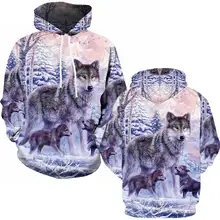 Nueva Sudadera con capucha con cordón de manga larga con estampado de lobo 3D para hombre