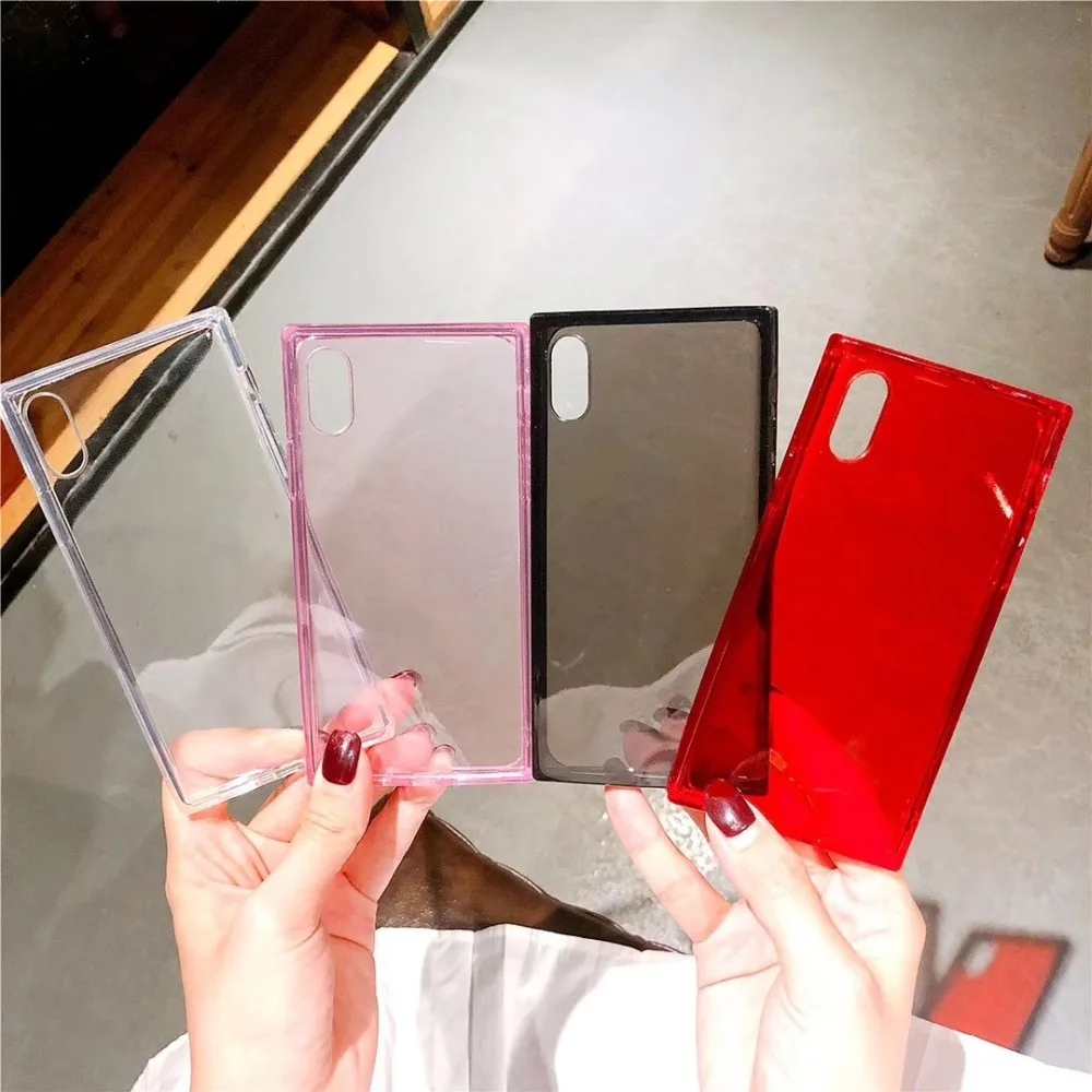 

Square Clear Glitter Powder Bling diamond Phone Case For iPhone X XR XS Max 8 7 Plus 6 6SPlus Transparent Shockproof Back Cover
