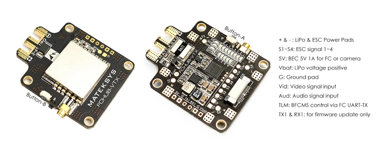 Transmissor de Vídeo Matek para rc Mateksys Fchub-vtx v - 1a Bec w 5.8g 40ch 25 200 500mw Comutável Multirotor Fpv Corrida 627v Pdb 5 11 Peças e Acessórios