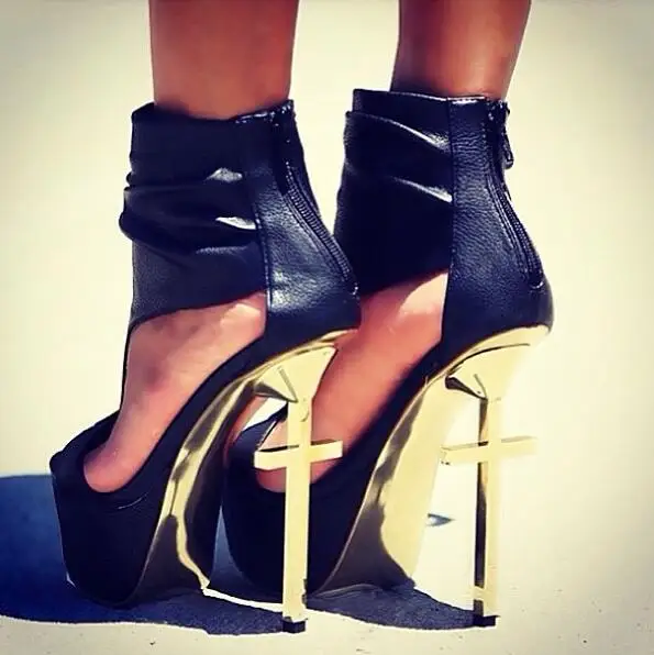 

2018 Super High Platform Women Sexy Sandals Punk Style Open Toe Ladies Metal Cross Heel Dress Shoes Female Club Stiletto Size 42