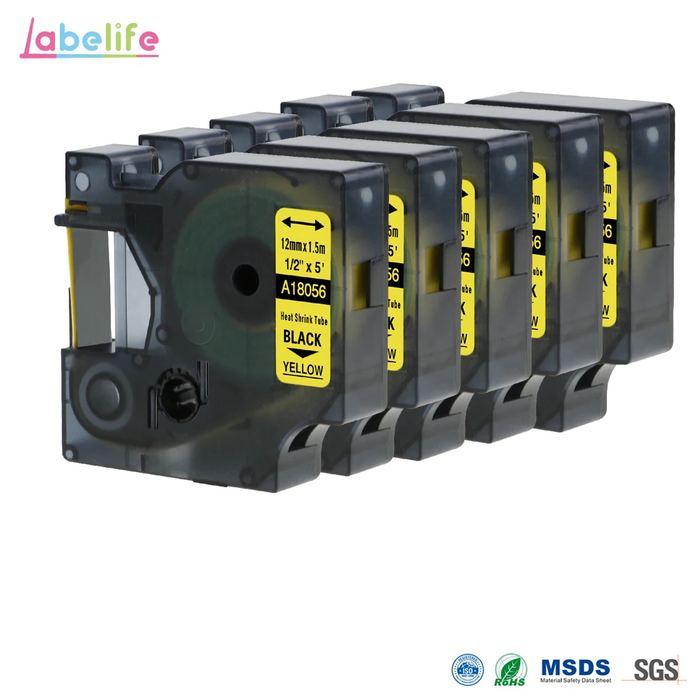 

Labelife 5 Pack 18056 For DYMO Rhino Black on Yellow 12mmX1.5m Industrial IND Heat Shrink Tubes LabelWriter for Label Printer