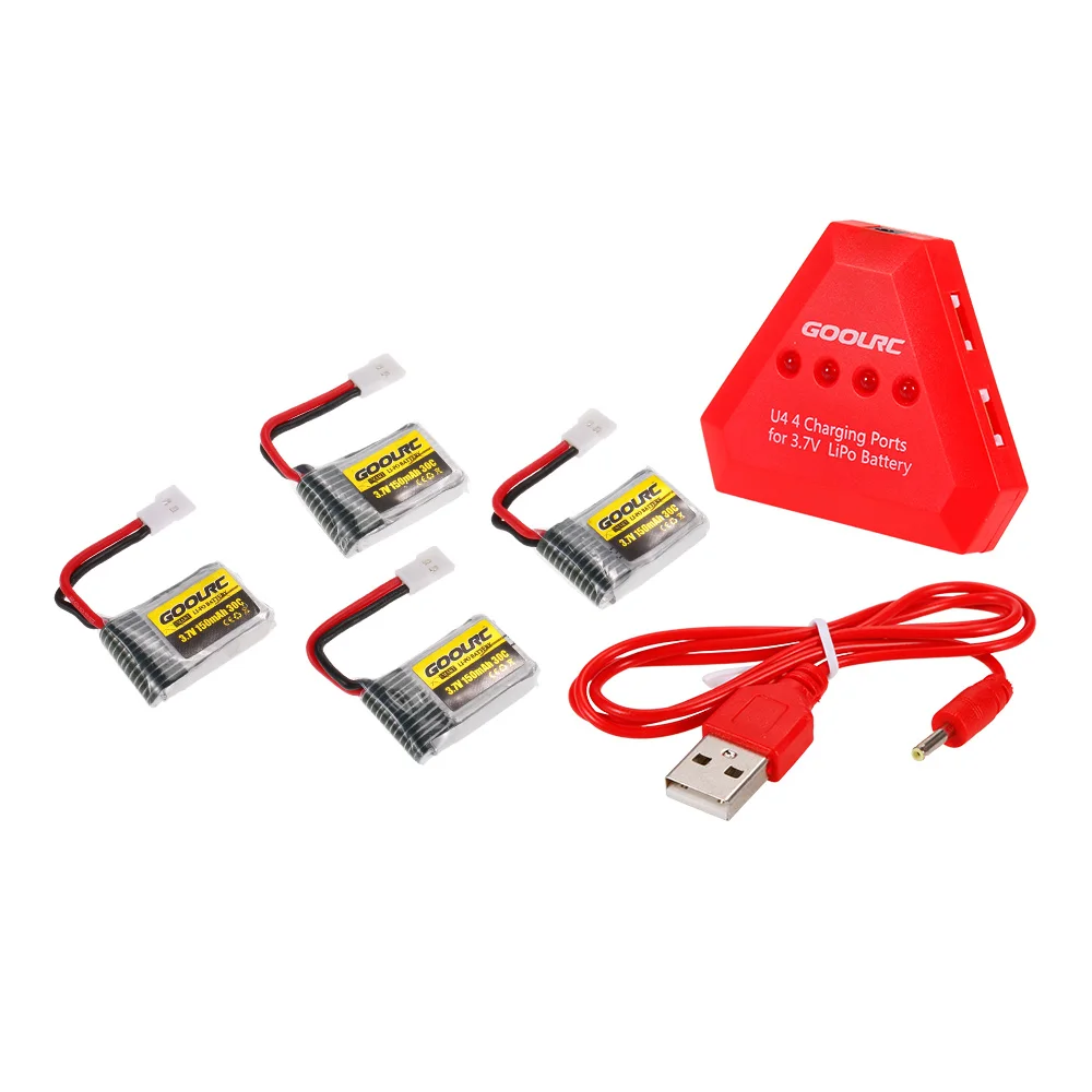 

4pcs 3.7V 150mAh 30C Li-po Battery with 4 in 1 U4 Fast Smart Charger for JJR/C H8MINI JJRC H8 Drone RC Quadcopter