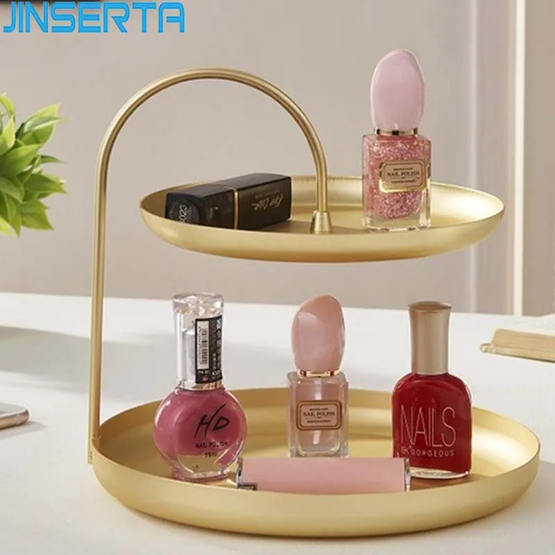 Achat JINSERTA 2 couche métal plateau de rangement bijoux affichage plaque or collier anneau boucles d oreilles affichage plateau miroir décoration organisateur