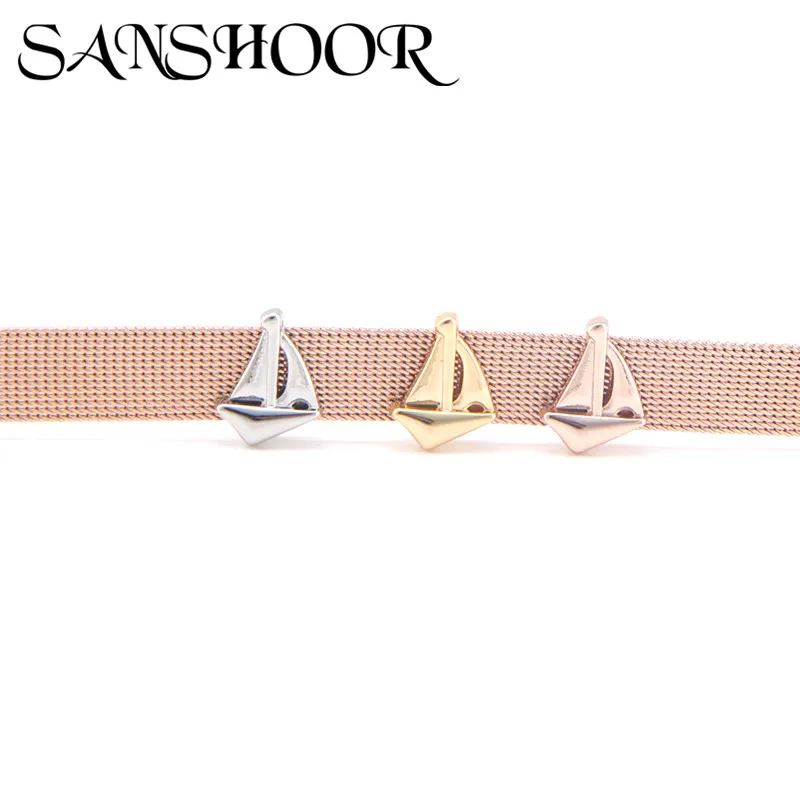 

SANSHOOR Jewelry Sports Cute Sailing Boat Sailboat Slide Charms for Leather Stainless Steel Mesh Bracelet DIY Accessories Making