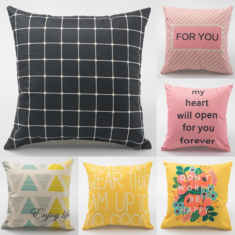 

45*45cm Vintage Geometric Flower Cotton Linen Throw Pillow Case Home Sofa Soft Pillow case