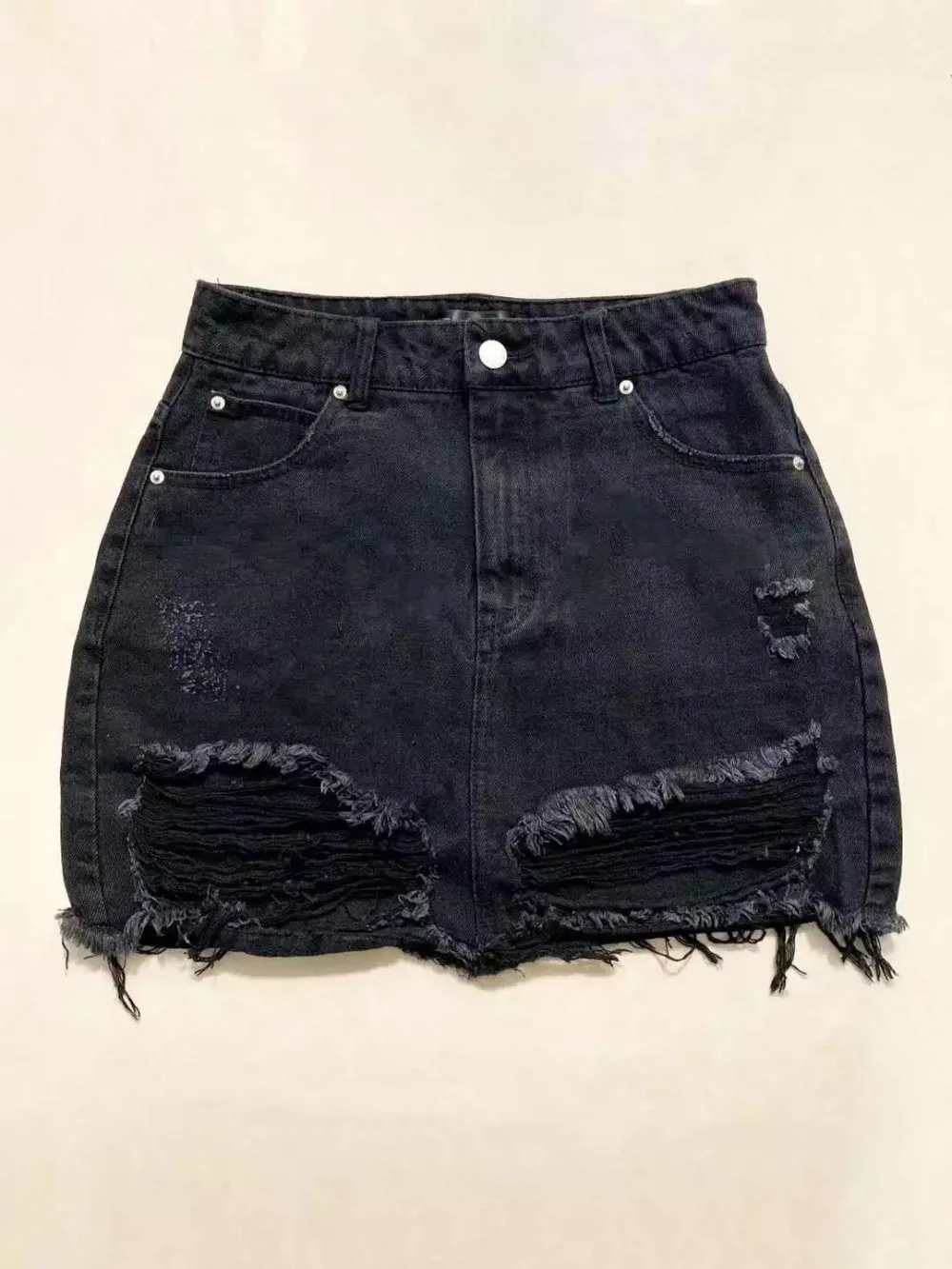 RQOKIA 2019 Новая Европейская и американская мода простая джинсовая юбка с дырками джинсы мини-юбка-пачка выше колена